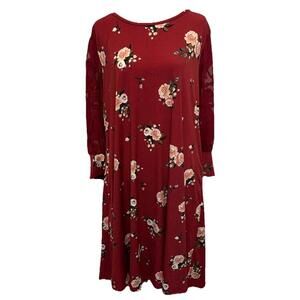 NWT LuLaRoe Angela Mixed Media 3/4 Sleeve Red Floral Print Dress Size XL (16-18)